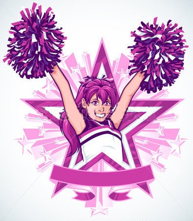 Vector illustration of a young cheerleader performing a high v pose with detailed pom poms